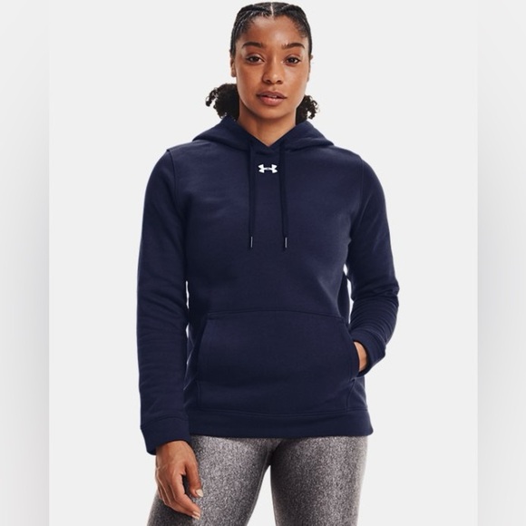 Women's UA Under Armour Hustle Fleece Hoodie Midnight Blue Large - Picture 1 of 6